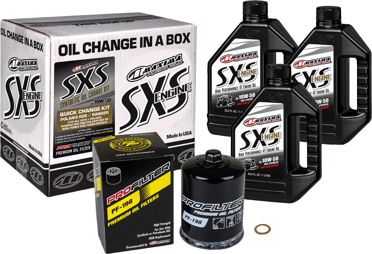 Maxima SxS Oil Quick Change Kit 10W50 with Black Oil Filter for Polaris RZR and Ranger Models