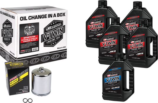 MAXIMA V Twin Synthetic Oil Change Kit XL with Chrome Filter – Easy Maintenance for Harley-Davidson Motorcycles