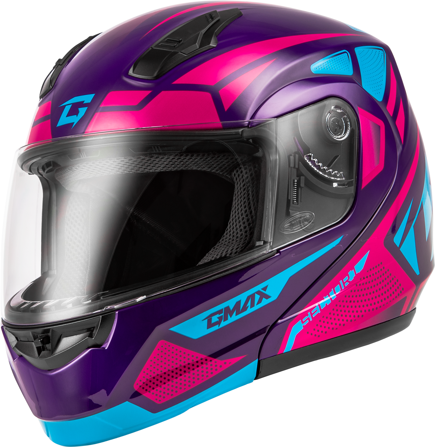 GMAX MD-04 Modular Helmet in Violet/Pink X-Small – Lightweight Street Helmet with Advanced Ventilation and Sun Protection