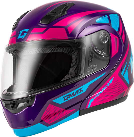 GMAX MD-04 Modular Helmet in Violet/Pink X-Small – Lightweight Street Helmet with Advanced Ventilation and Sun Protection