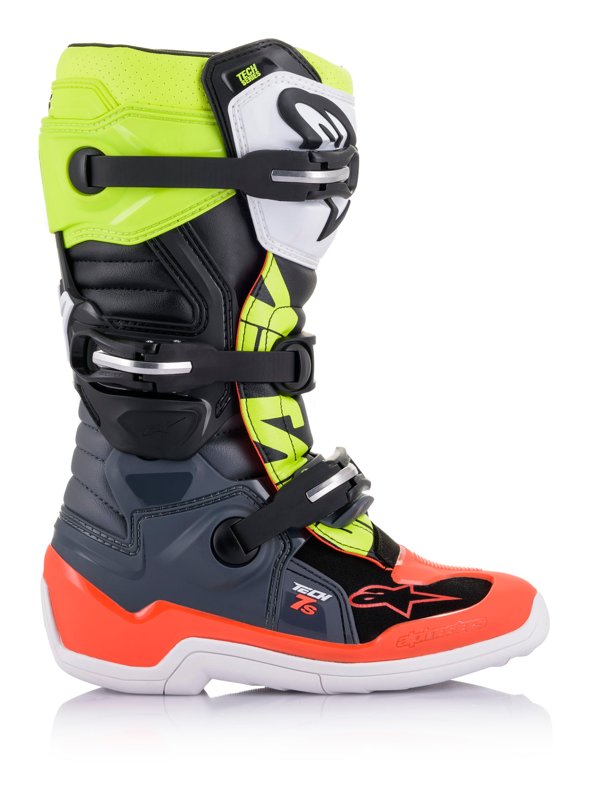 Alpinestars Tech 7S Offroad Boots for Youth – Size US 02, Dark Grey/Fluo Red/Fluo Yellow