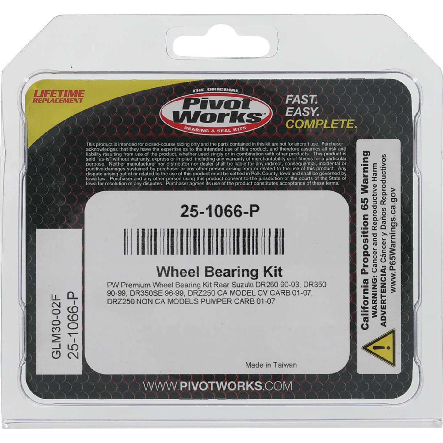 Pivot Works Wheel Bearing Kit Premium for Suzuki DR-Z250 and DR350 Models