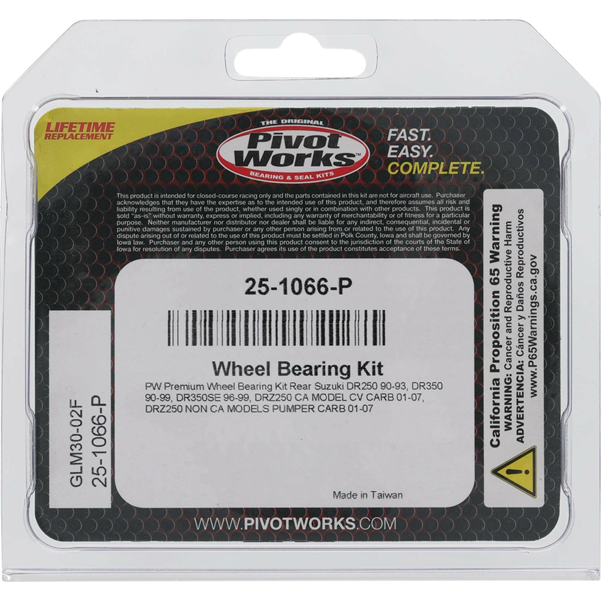 Pivot Works Wheel Bearing Kit Premium for Suzuki DR-Z250 and DR350 Models
