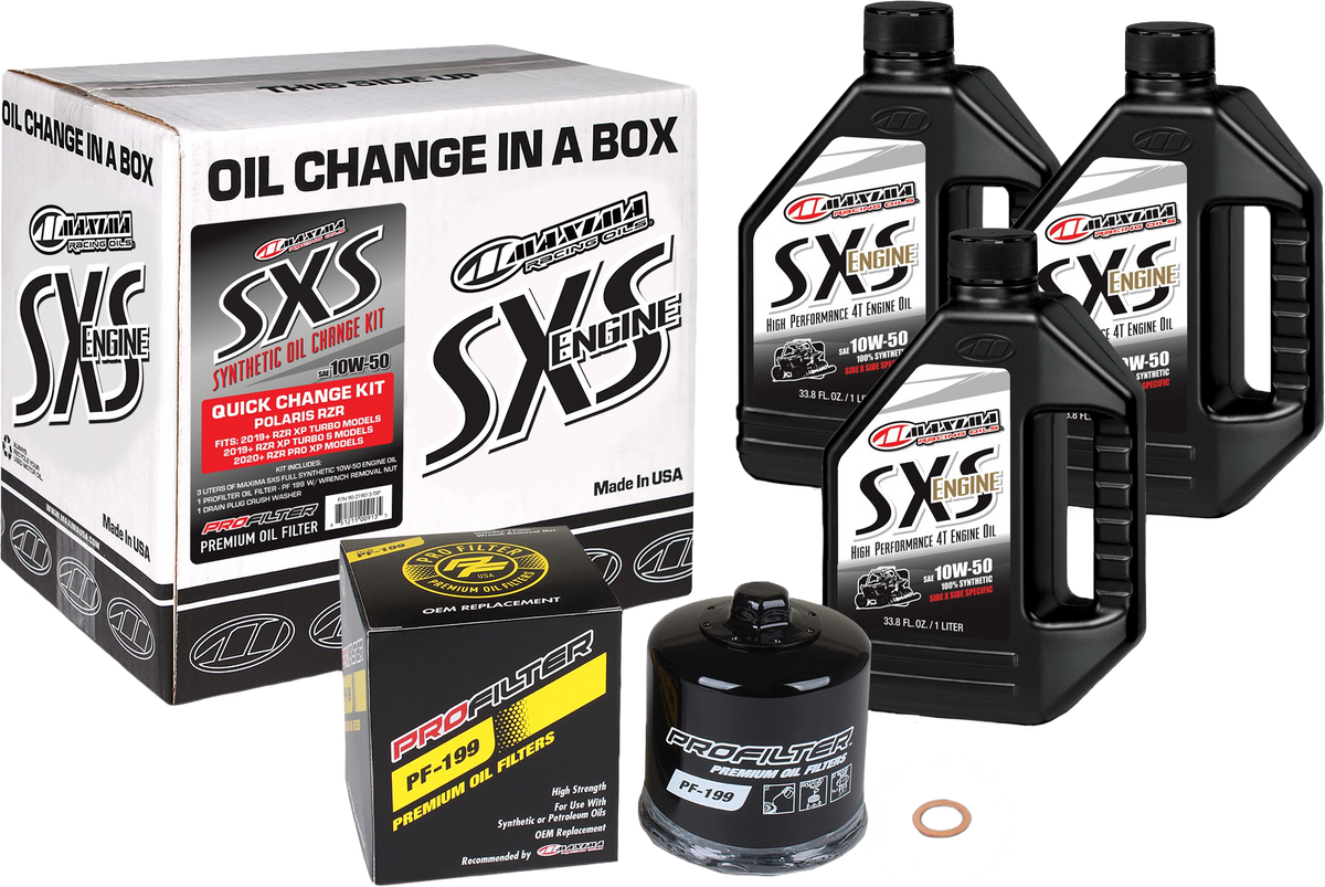 Maxima SxS Oil Quick Change Kit 10W50 with Black Oil Filter for Polaris RZR Models