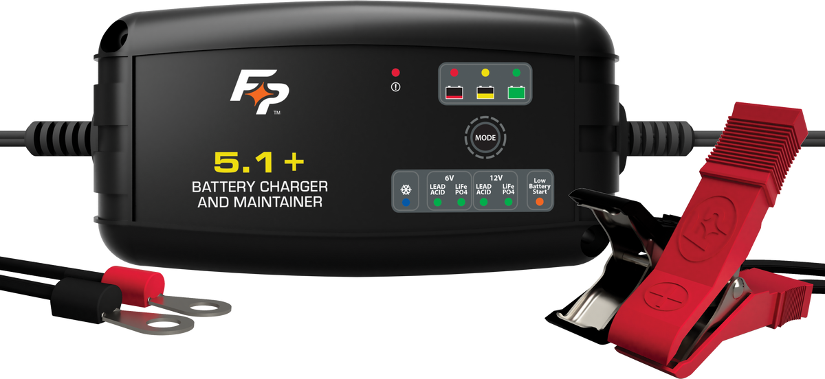 FIRE POWER Battery Charger 6V/12V 5.1A – Fully Automatic Lead-Acid and Lithium Battery Charger for Automotive, Marine, and Deep-Cycle Batteries