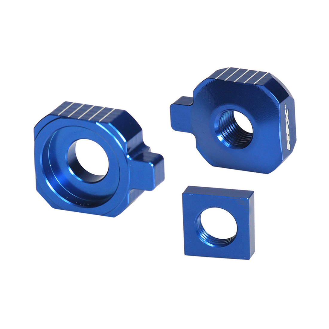 RFX Pro Series Rear Axle Blocks for Husqvarna, KTM, Gas Gas – Blue Aluminum Drive Components