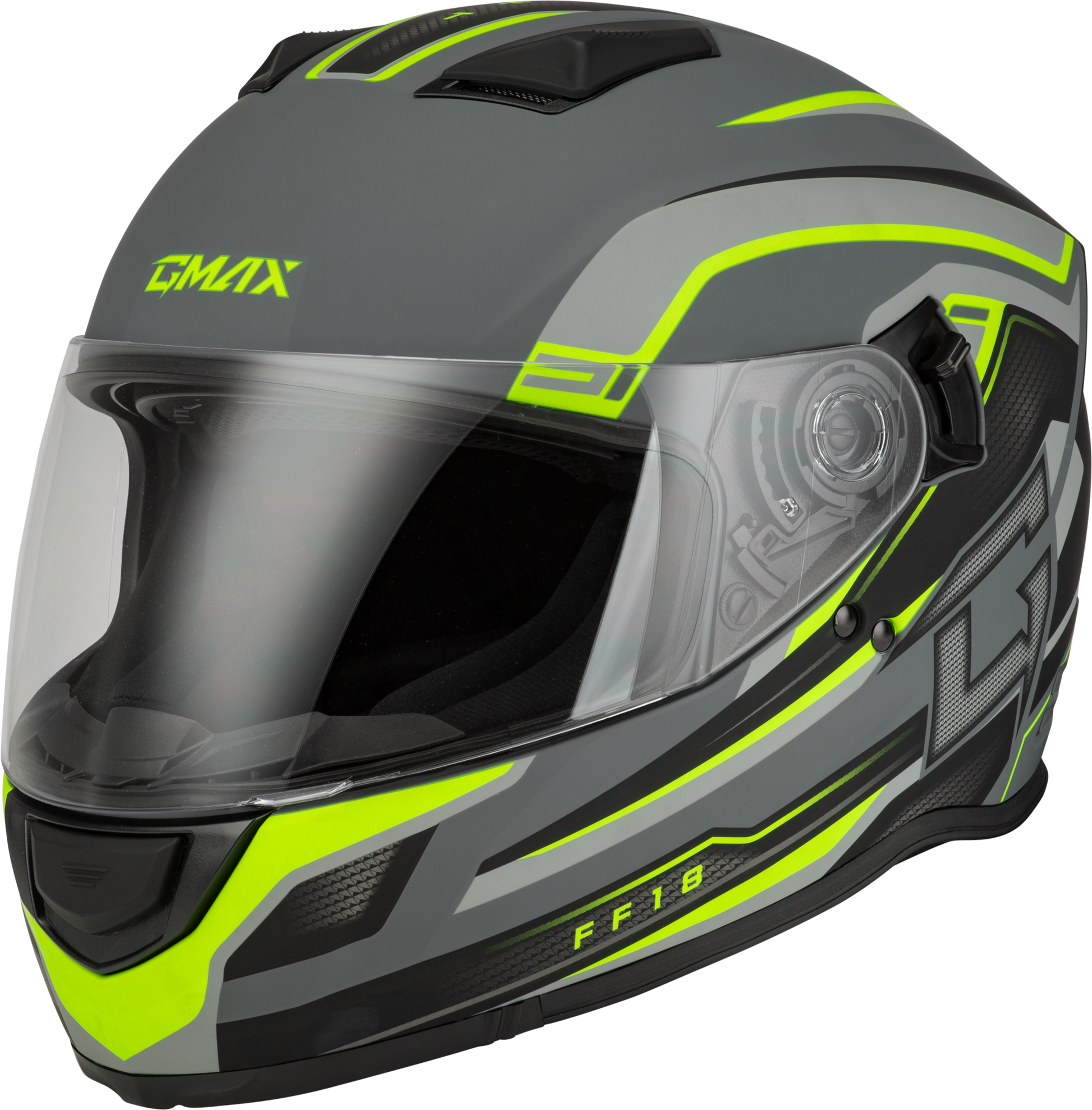 GMAX FF-18 Drift Full-Face Helmet Matte Grey with Hi-Vis Accents - X-Small