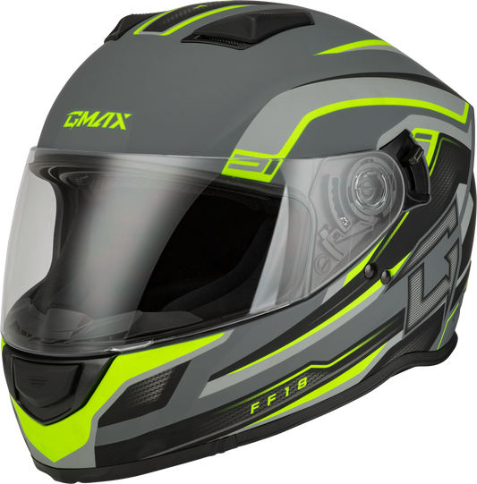 GMAX FF-18 Drift Full-Face Helmet Matte Grey with Hi-Vis Accents - X-Small