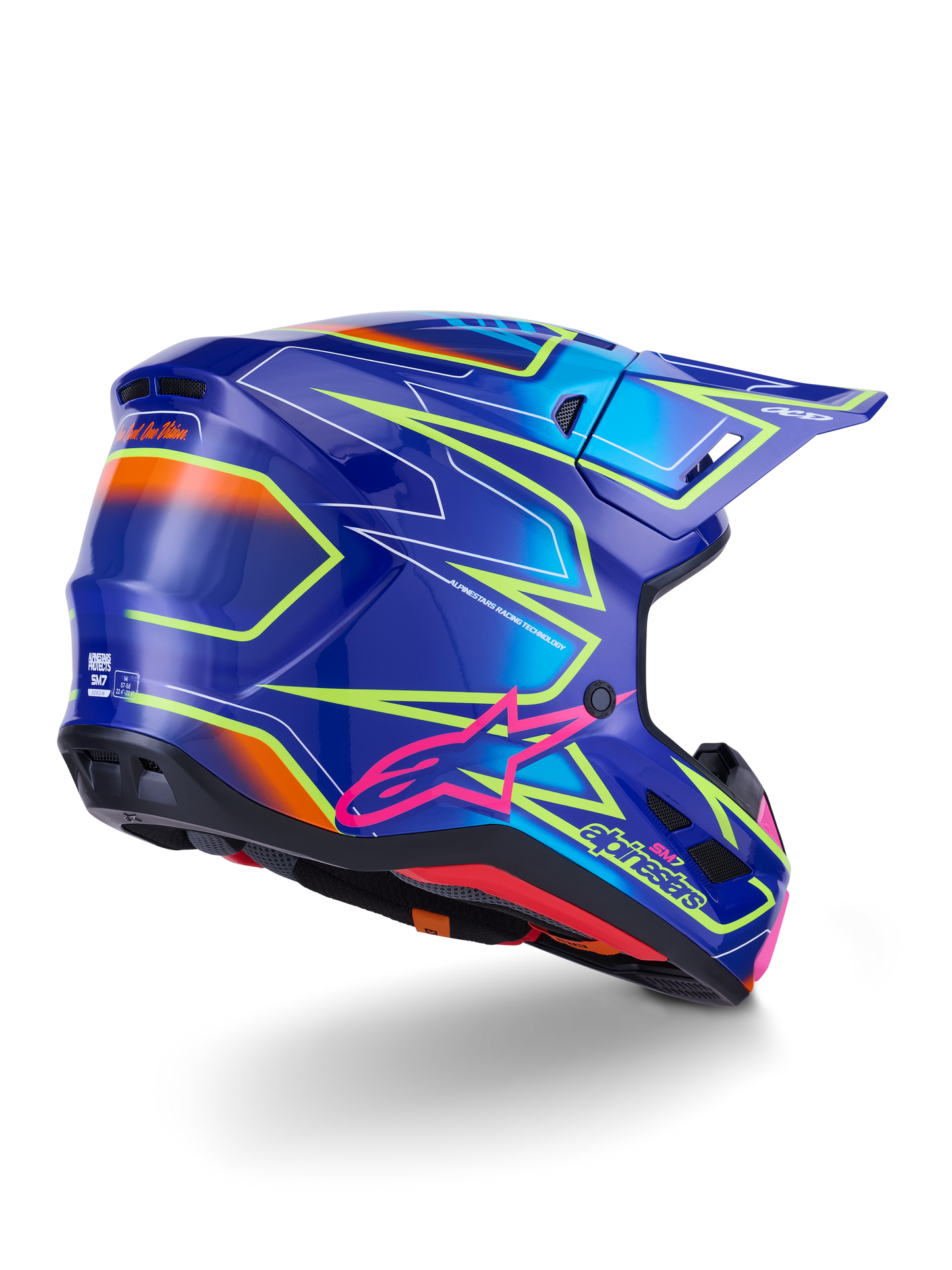 Alpinestars SM7 Offroad Helmet Large - Blue, Pink & Yellow Fluorescent Gloss Finish
