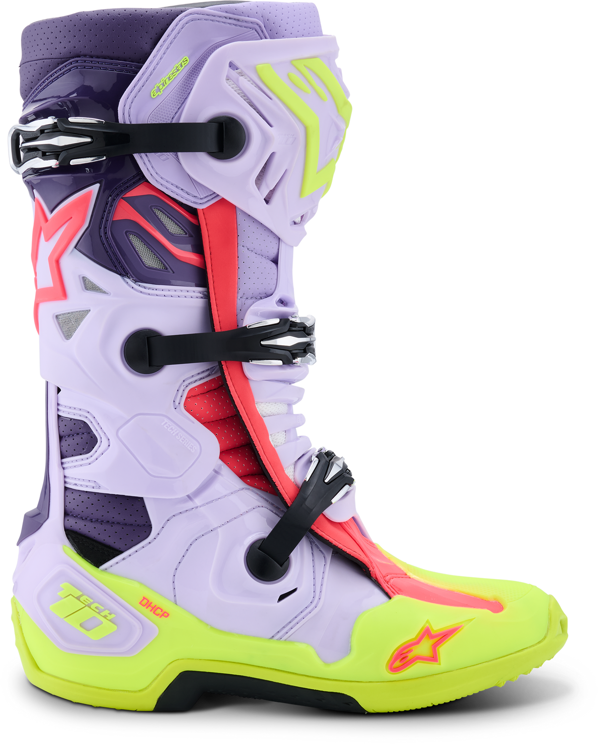 Alpinestars Tech 10 Supervented Offroad Motorcycle Boots - US 10 Purple/Yellow Fluo/Diva Pink