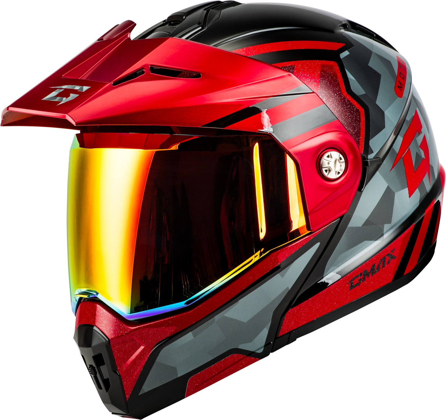 GMAX MD-74 Striker Modular Helmet with Mirror Red Shield - 2X-Large, Black/Grey/Red Metallic