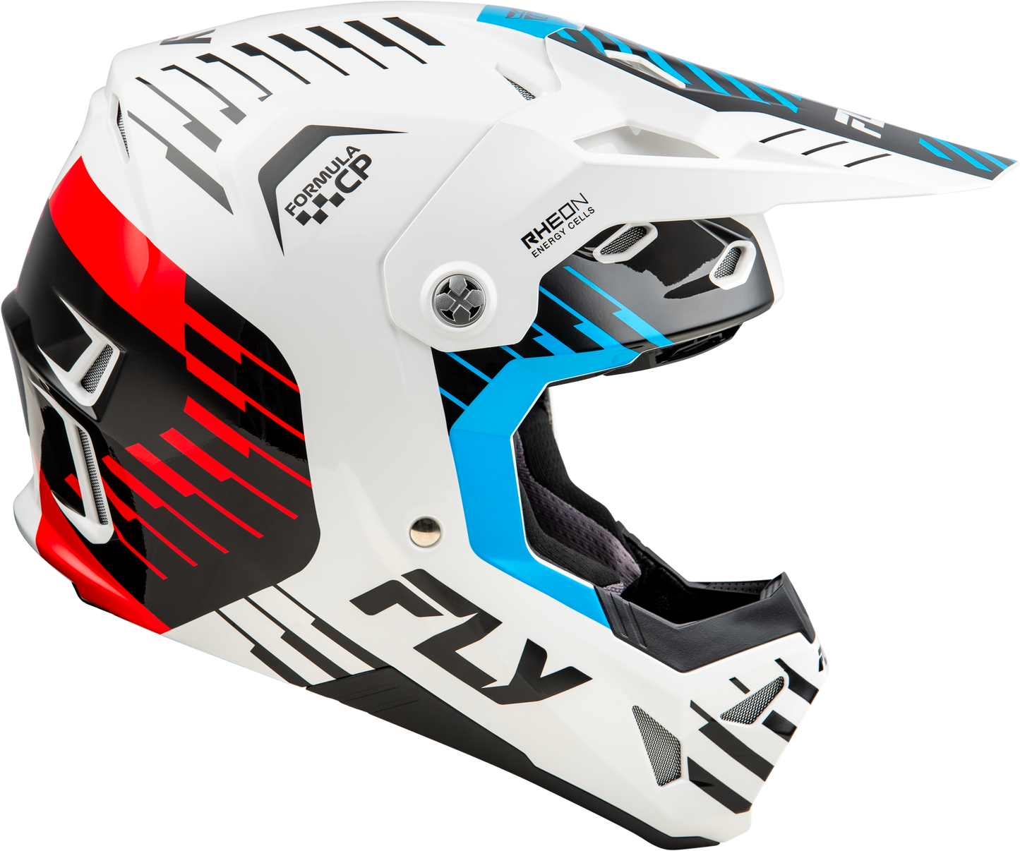 Fly Racing Formula CP Slice Helmet Medium White/Red/Cyan – Offroad Full-Face Helmet with Impact-Absorbing Technology