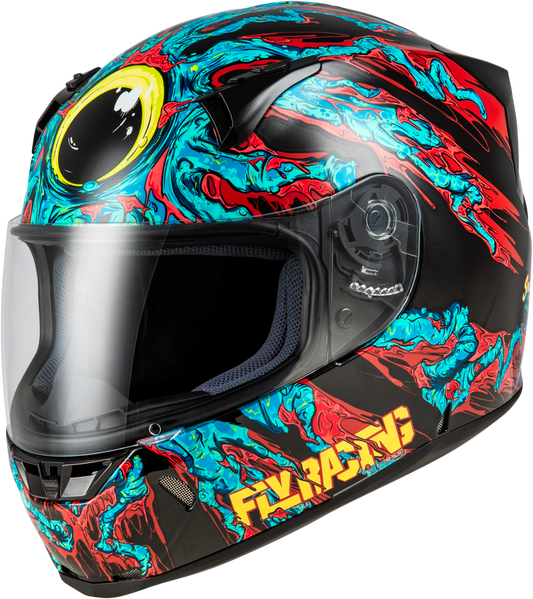 Fly Racing Revolt Space Creep Helmet Small in Light Blue, Black & Red – Full-Face Street Helmet with Advanced Features