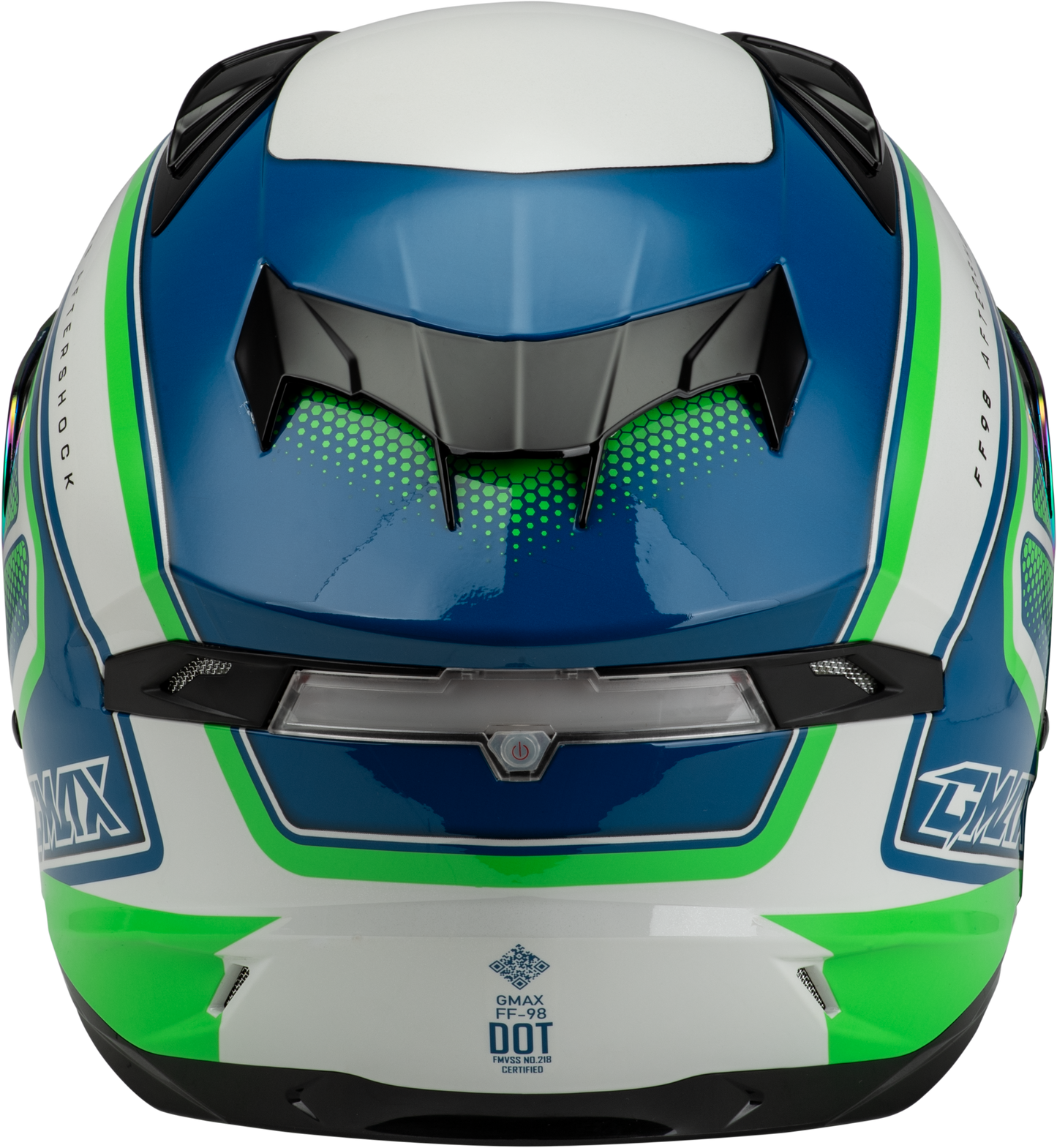 GMAX F1984799-DOT Aftershock Full-Face Helmet with LED Rear Light and Quick-Release Shield - 3X-Large White/Neon Green