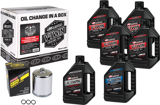 MAXIMA V-Twin Synthetic Oil Change Kit with Chrome Oil Filter for Harley-Davidson Motorcycles