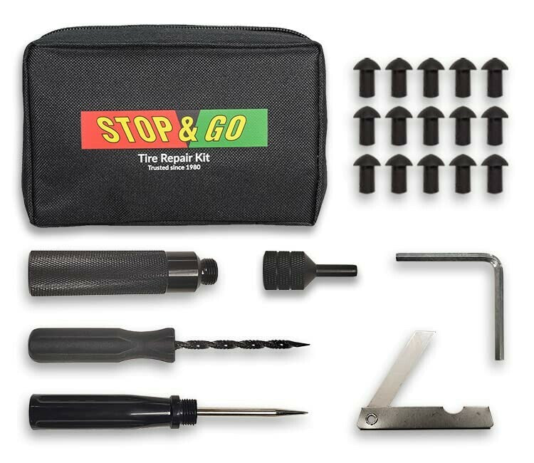 STOP & GO Pocket Tire Plugger Kit - Comprehensive Tire Repair Tool Set with Mushroom Plugs and Accessories