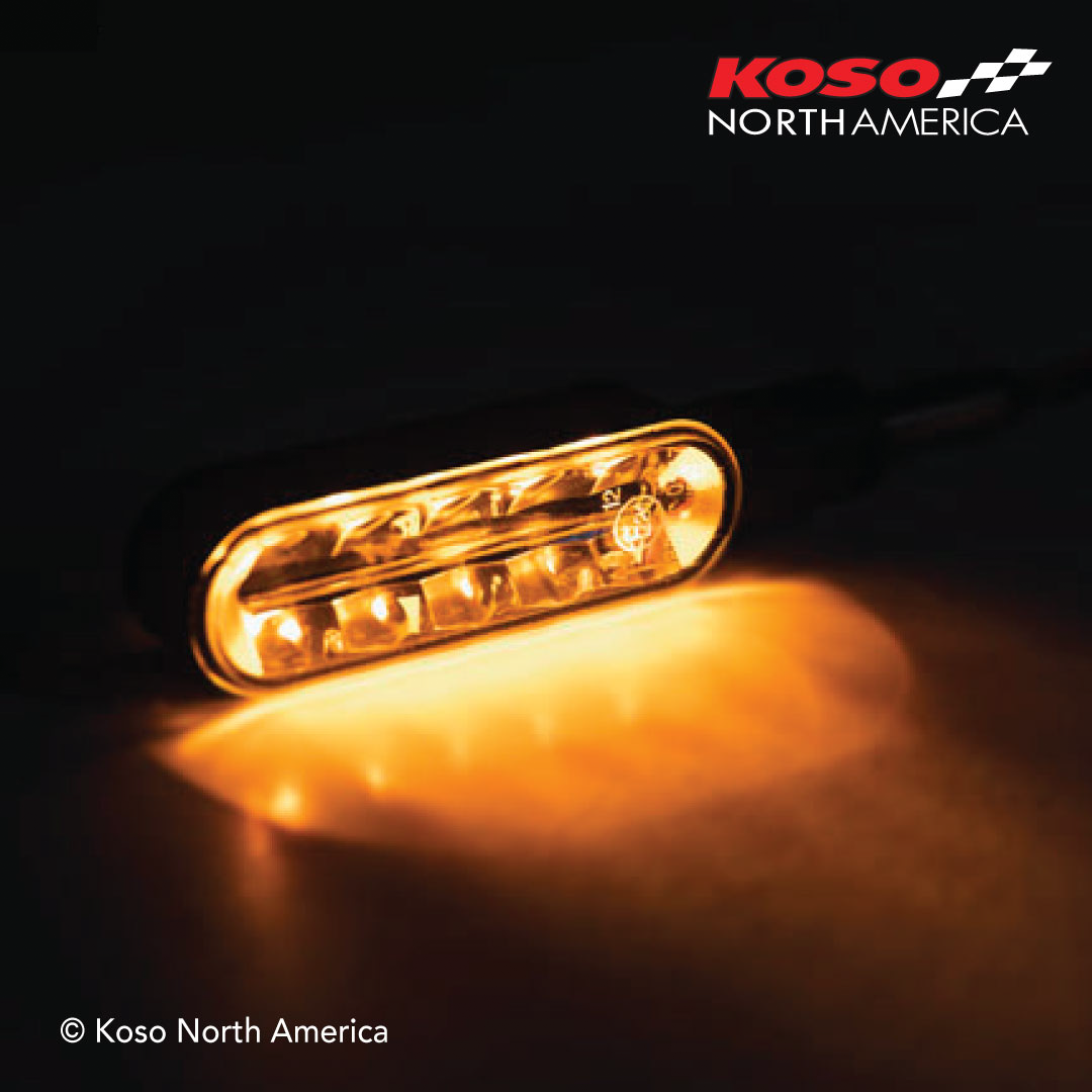 KOSO Cyclone LED Turn Signals Sequential Black Pair - High Power Amber Indicators with Smoke Lens and M8 Threading