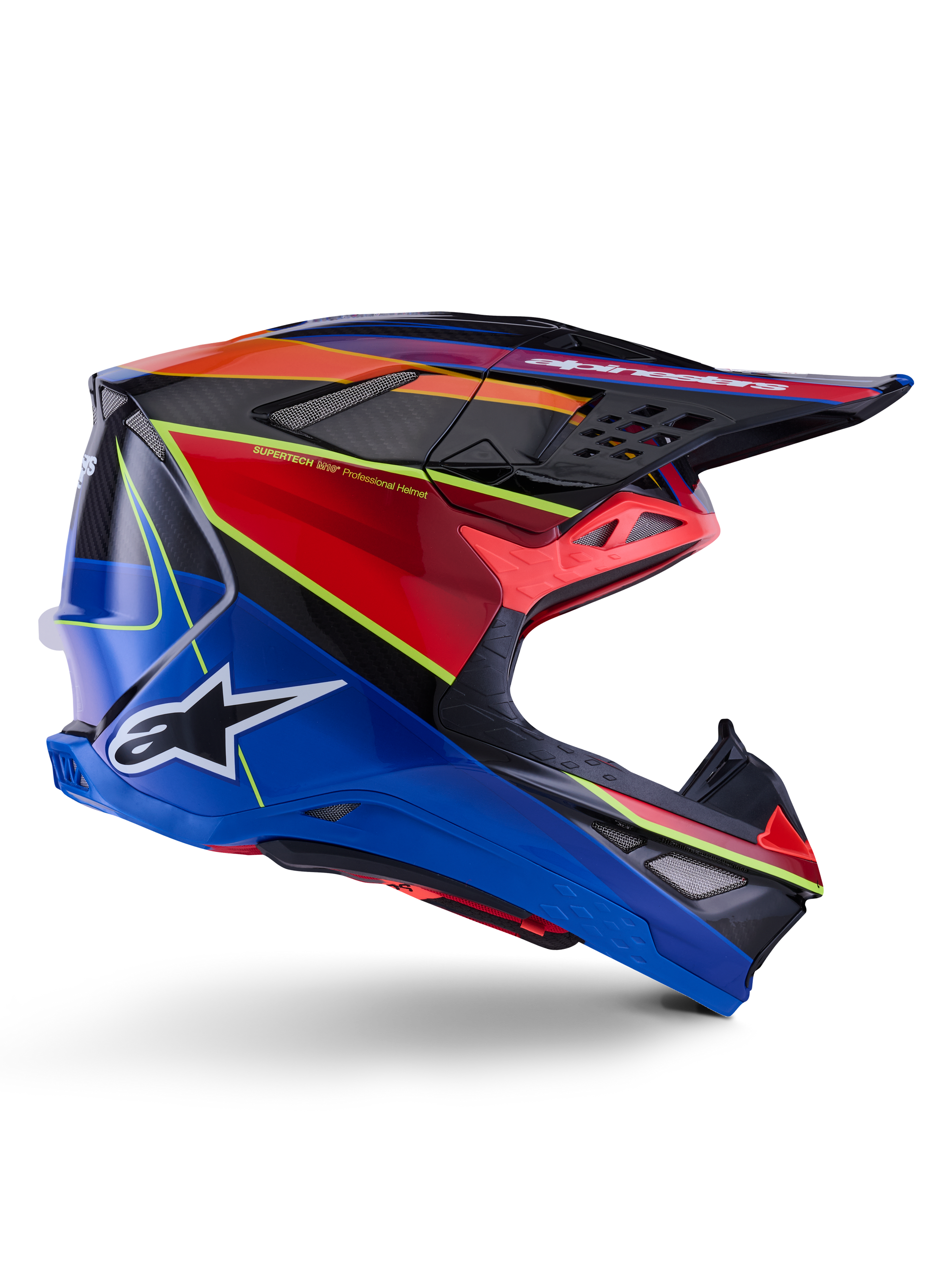 Alpinestars Supertech S M10 Era Off-Road Helmet - Blue/Red/Yellow Fluo Gloss Finish, Small
