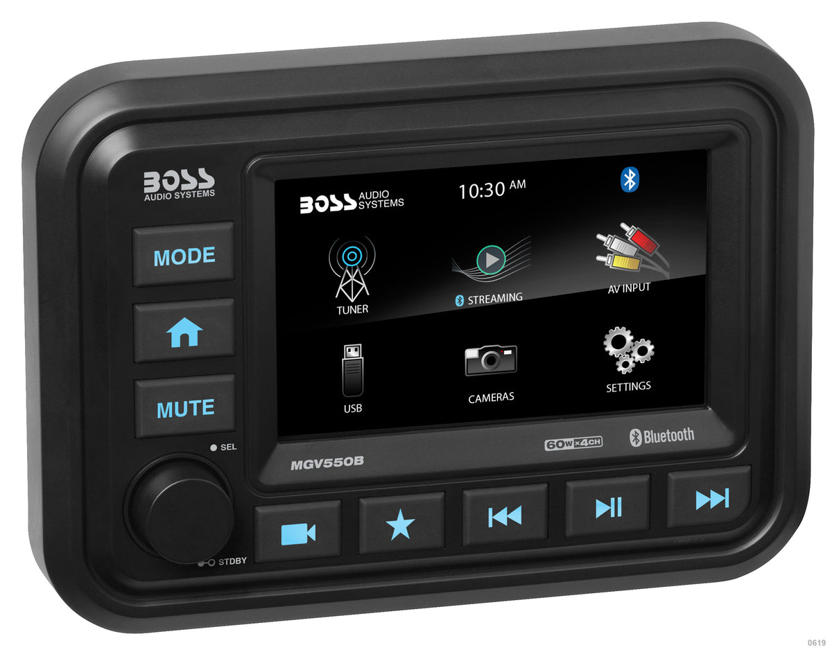 BOSS Audio MGV550B 5-inch Touch Screen Bluetooth Receiver for ATV/UTV with USB Charging and Video Input