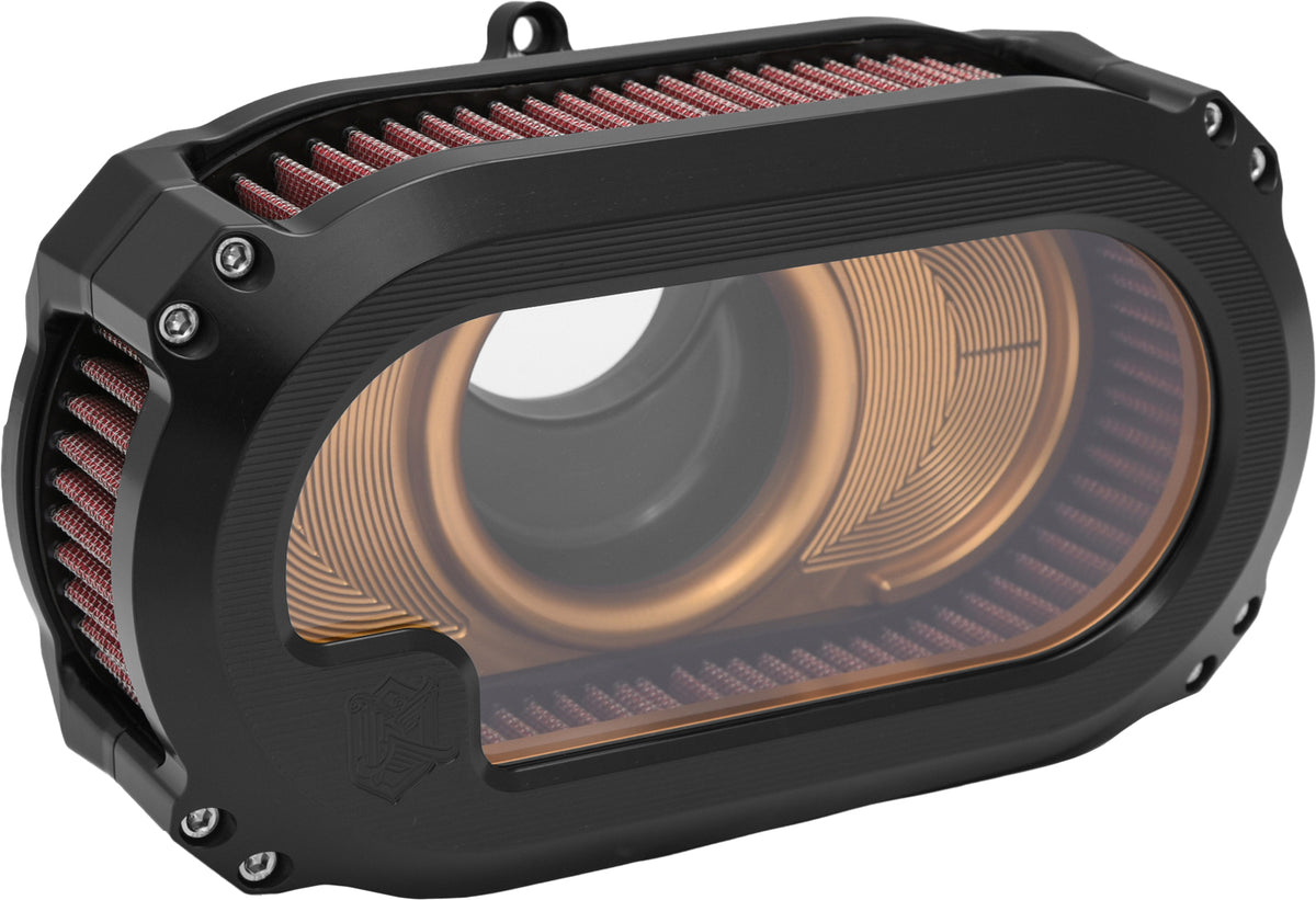 KENS FACTORY NXT-05BG V-Twin Air Cleaner with Glass Cover in Black and Gold for Harley Davidson FLHX 2023-2024