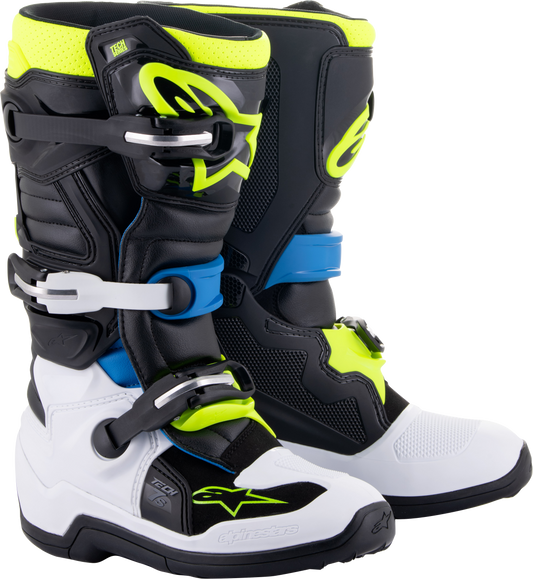 Alpinestars Tech 7S Youth Offroad Boots – Size US 3, Black/Enamel Blue/Fluorescent Yellow