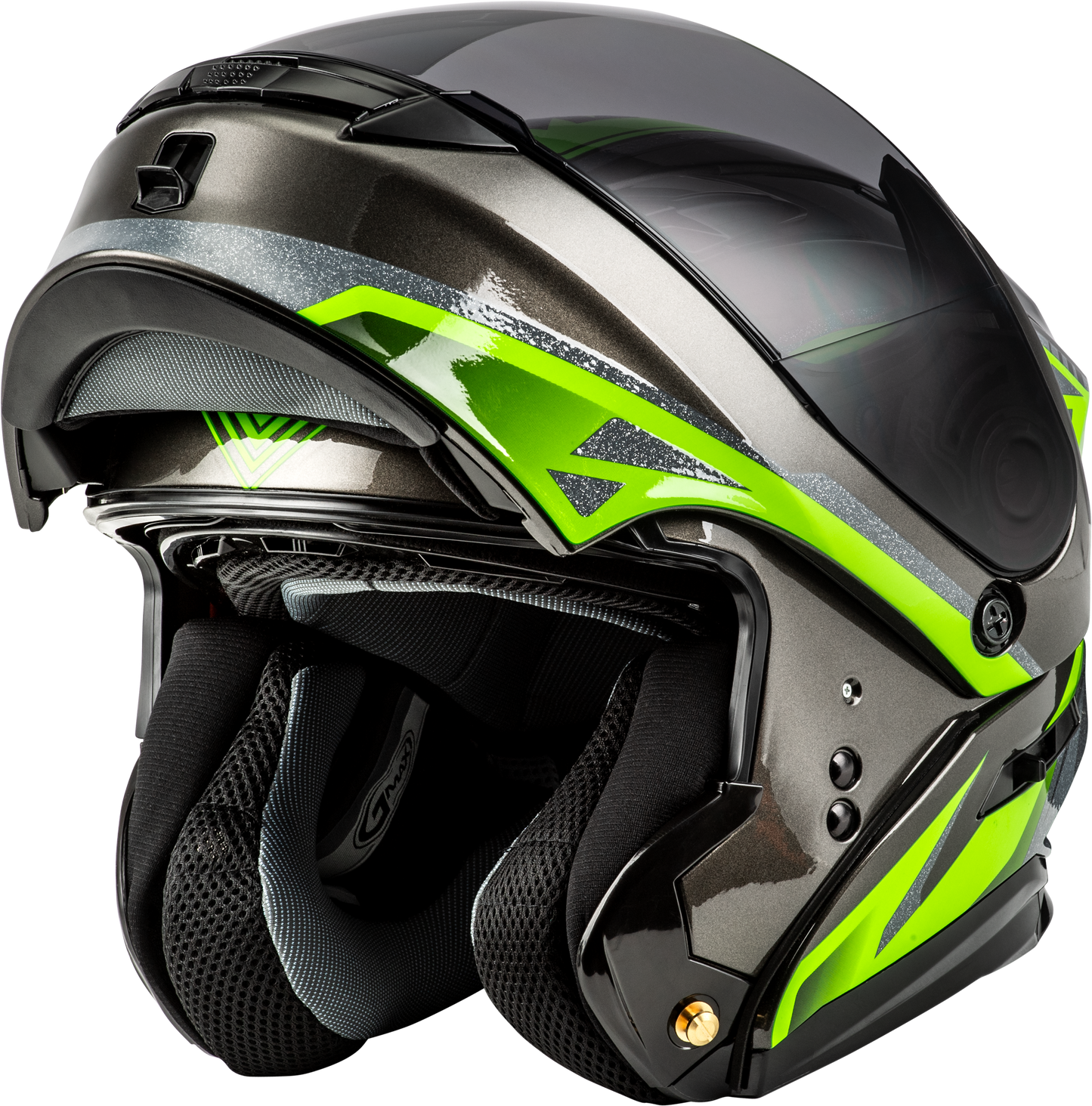 GMAX MD-01 Volta Modular Helmet for Street Riding – X-Large, Black/Silver/Green Metallic