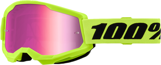 100-PERCENT Strata 2 Goggle Neon Yellow with Mirror Pink Lens for Offroad Riding