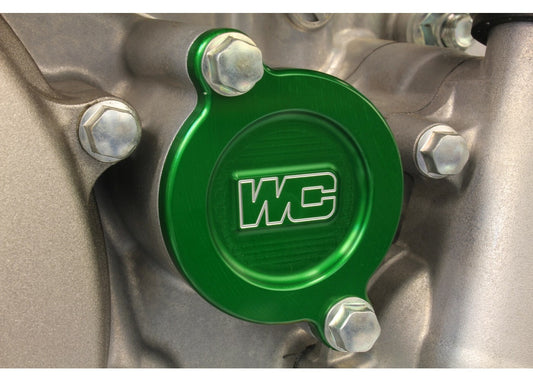 WORKS Oil Filter Cover for Kawasaki KX450F – Green, CNC Machined Aluminum