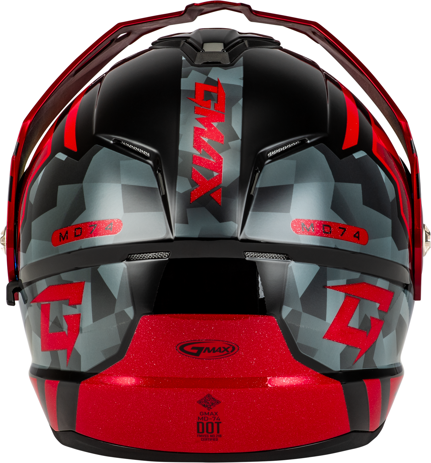 GMAX MD-74 Striker Modular Helmet with Mirror Red Lens and Black/Grey/Red Metallic Finish