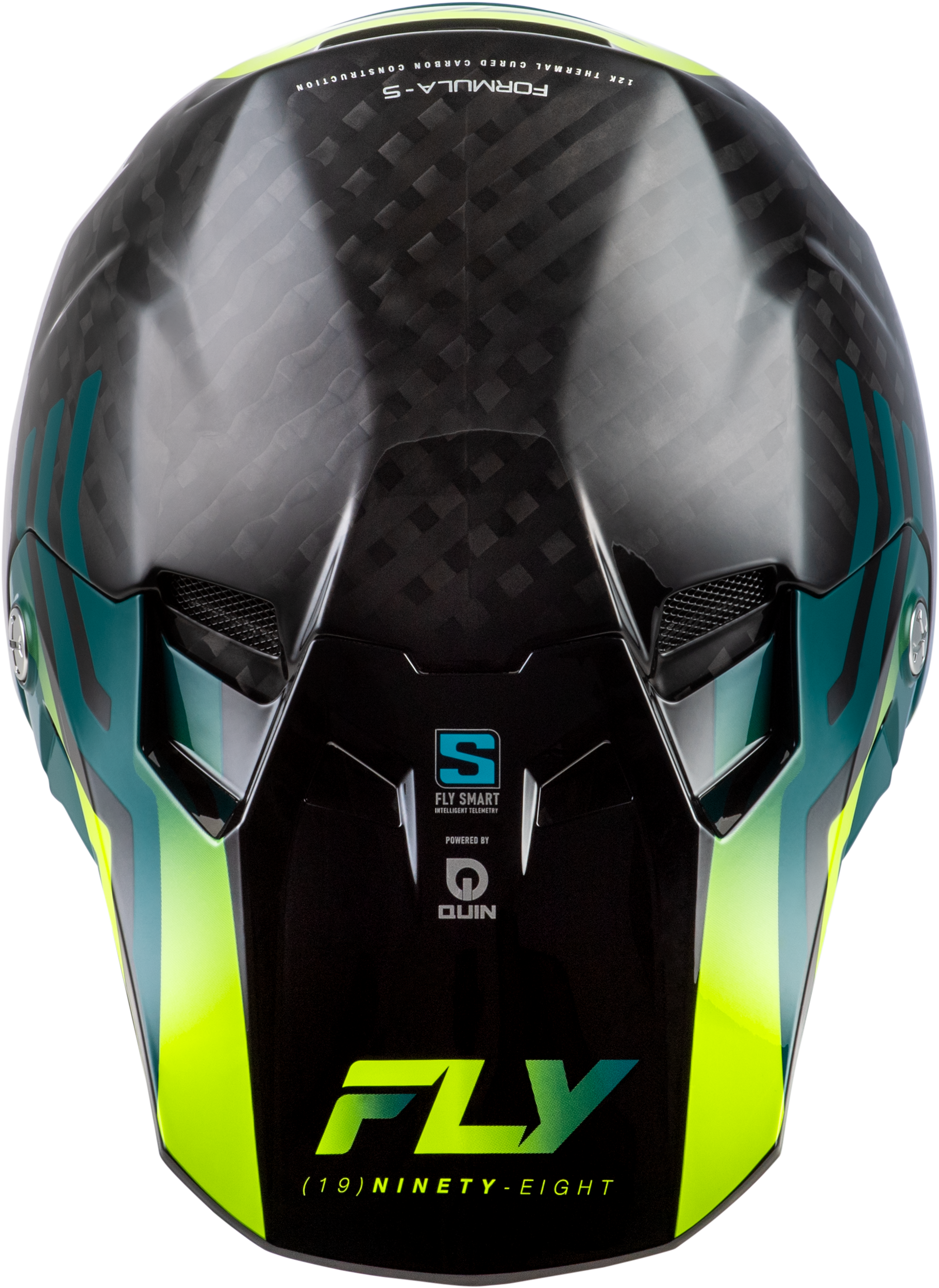 Fly Racing Formula S Carbon Byte Helmet Small - Black Carbon, Teal & Lime Off-Road Helmet with Crash Detection and Bluetooth Connectivity