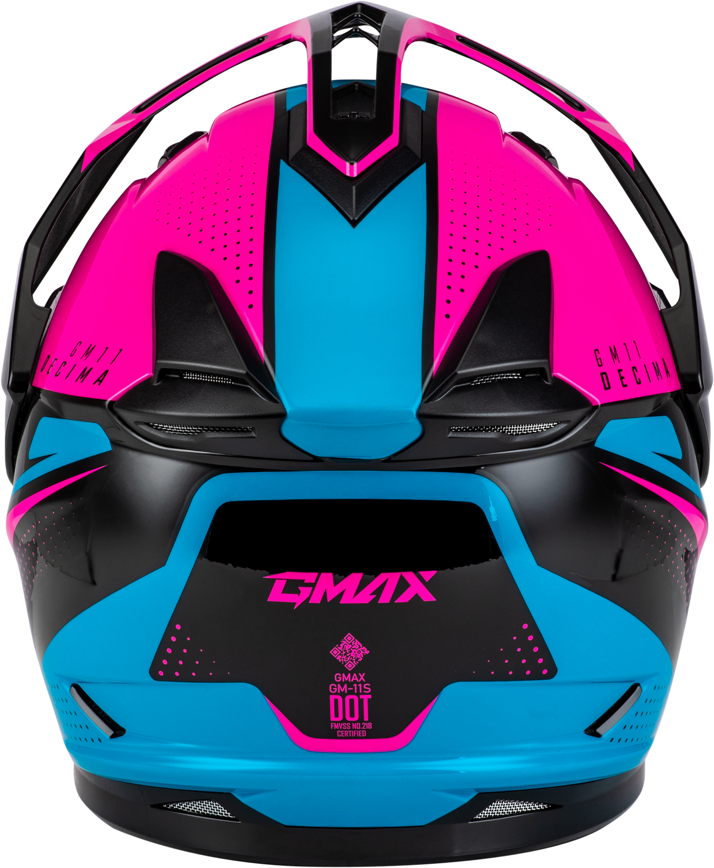 GMAX GM-11 Decima Women's Dual-Sport Helmet with Sun-Blocking Peak, X-Large Black/Pink/Blue