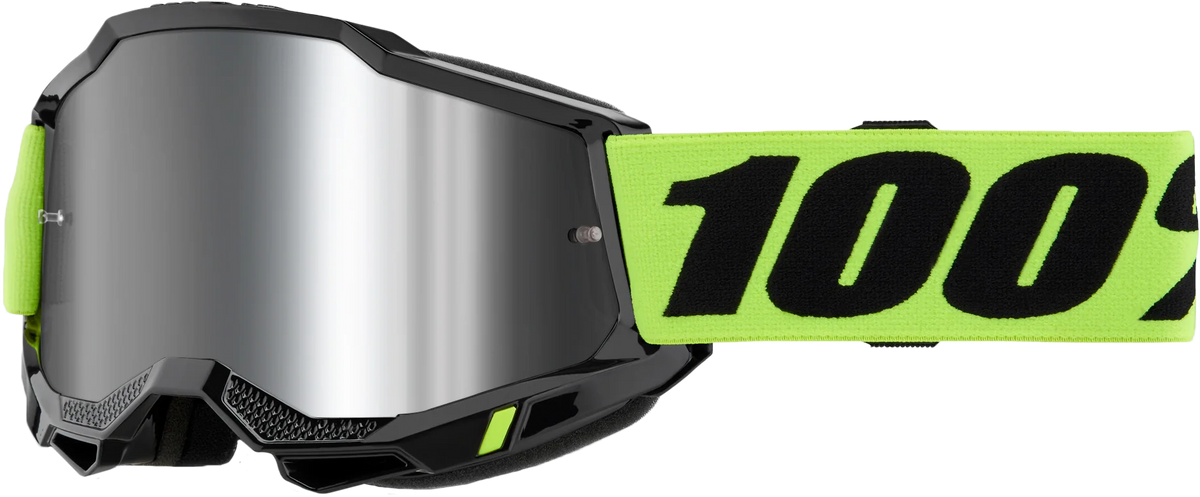 100 Percent Accuri 2 Junior Offroad Goggle with Neon Yellow Frame and Mirror Silver Lens