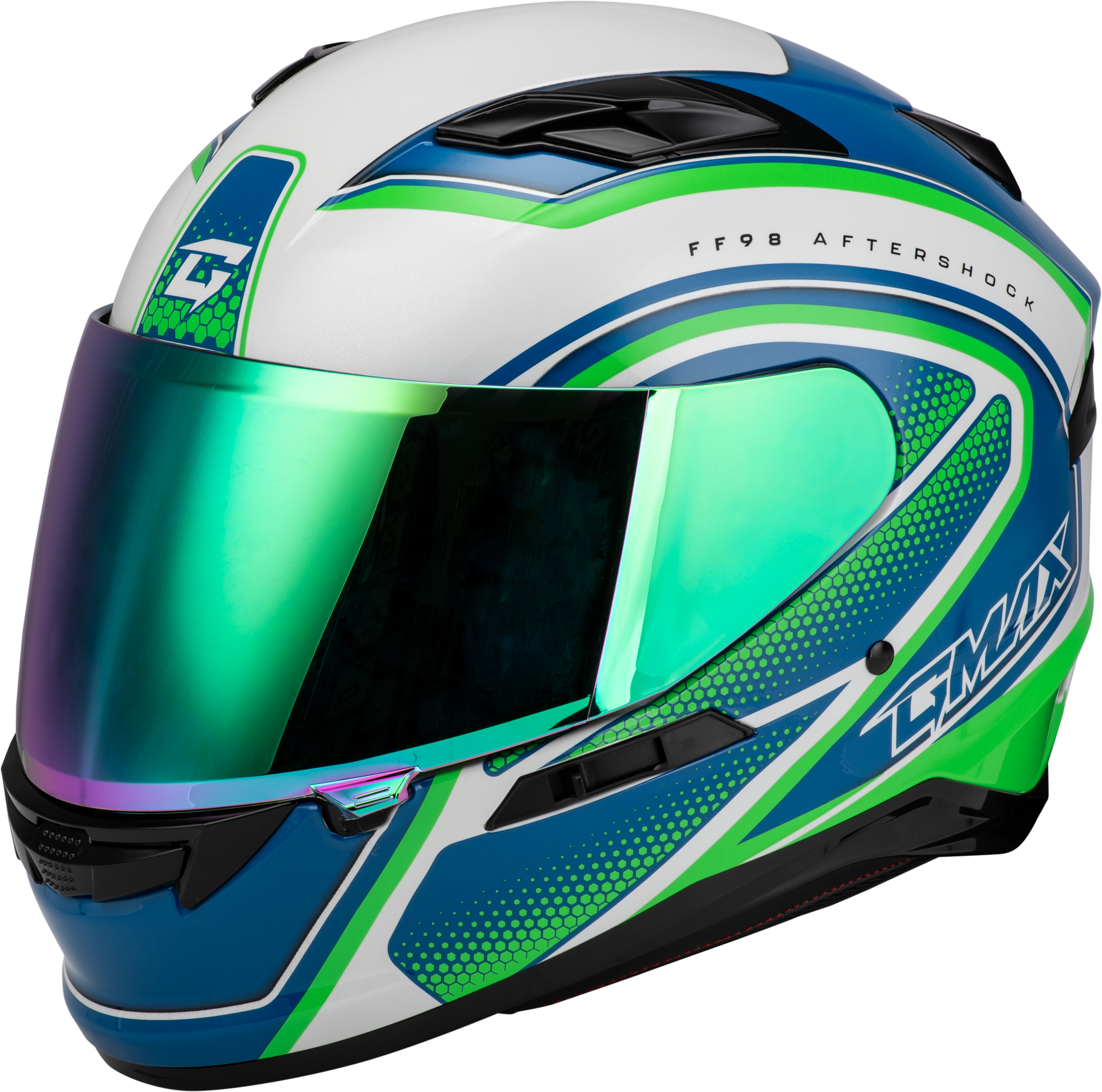 GMAX FF-98 Aftershock Full-Face Helmet - Medium, White/Neon Green with ...