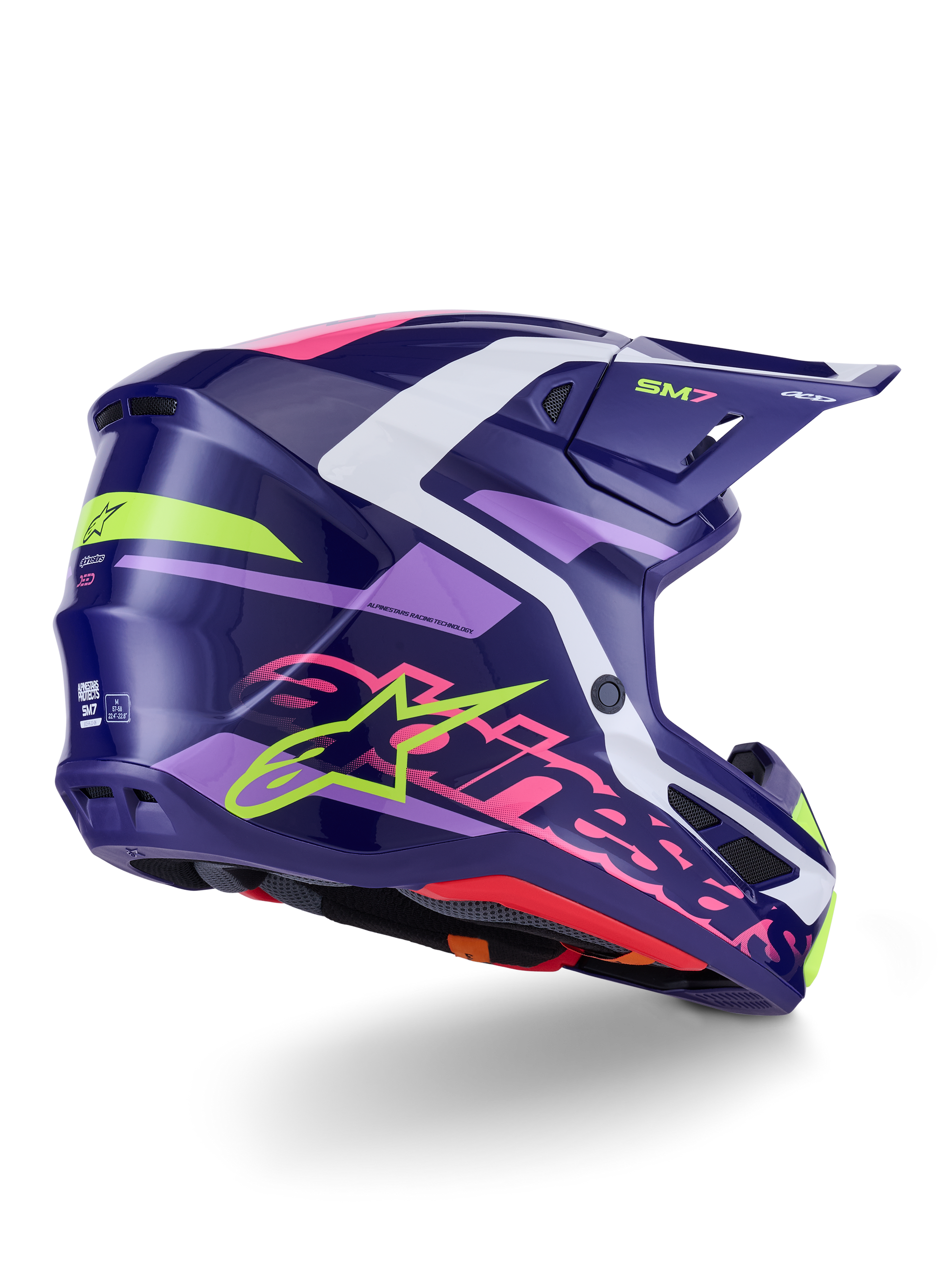 Alpinestars SM7 Deed Helmet in Purple/Pink Gloss for Off-Road Racing, Small