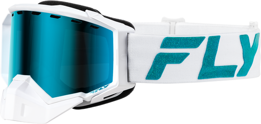 Fly Racing Zone Elite Snow Goggles with Sky Blue/Smoke Lens and White/Teal Frame