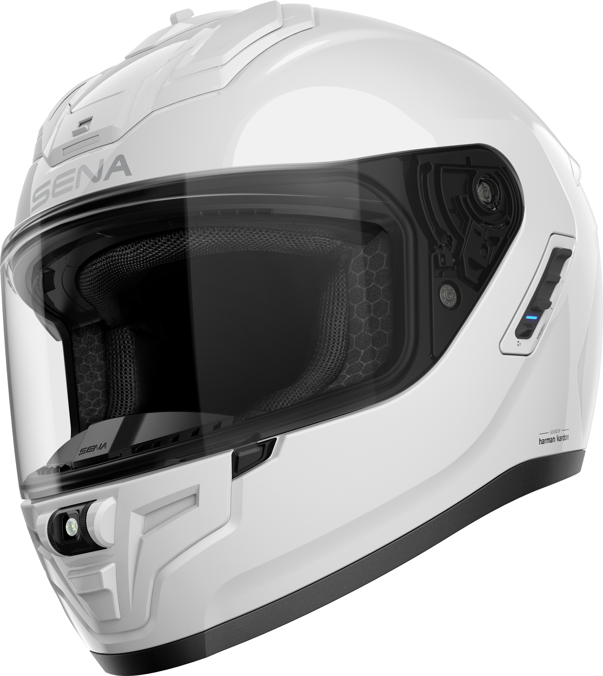SENA Phantom Full-Face Mesh Helmet with Wave Intercom and Harman Kardon Audio – White, X-Large