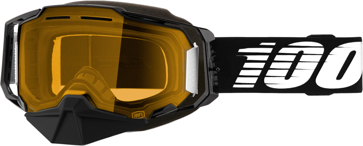 100-Percent Armega Snowmobile Goggle with Yellow Lens - Black
