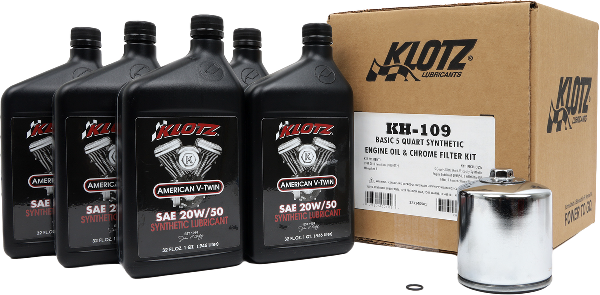 KLOTZ Basic Harley Davidson 5 Quart Synthetic Oil Change Kit (KH-109)