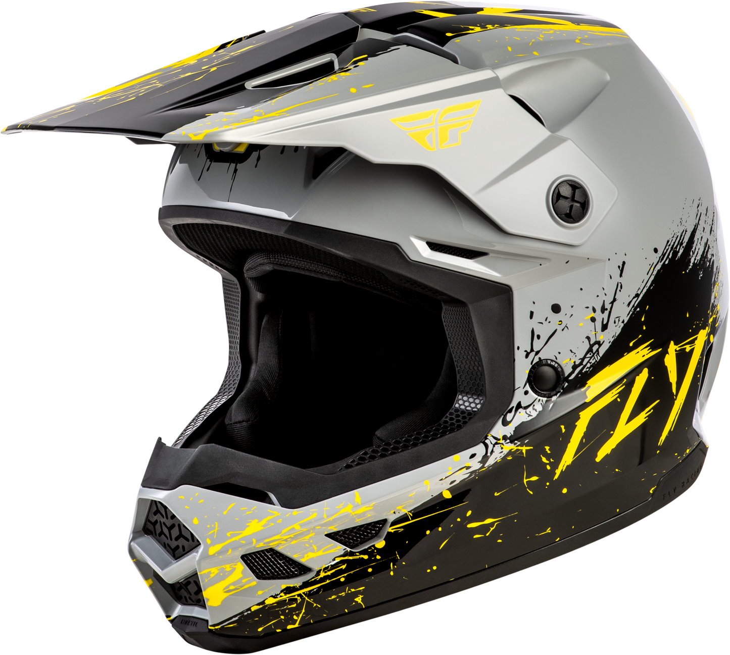 Fly Racing Youth Kinetic Drip Helmet Grey/Black/Yellow - Off-Road Youth Large Helmet