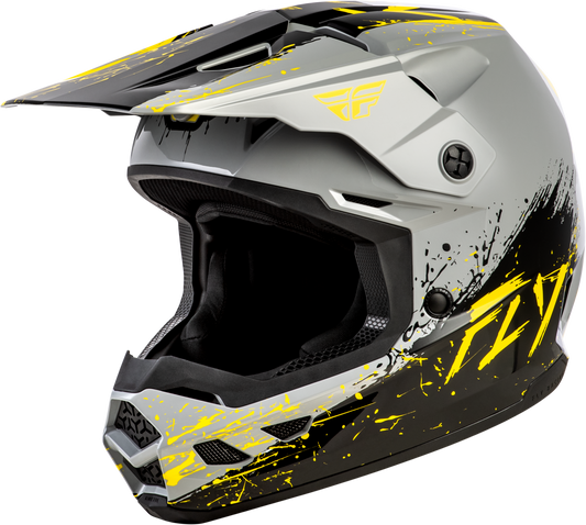 Fly Racing Youth Kinetic Drip Helmet Grey/Black/Yellow - Off-Road Youth Large Helmet