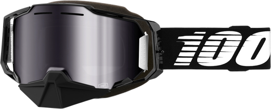 100-Percent Armega Snowmobile Goggle with Mirror Silver Flash Lens - Black