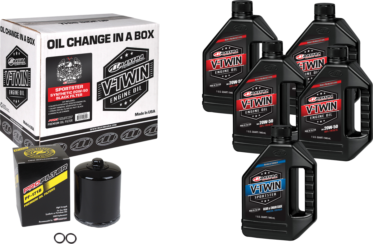 MAXIMA V Twin Synthetic Oil Change Kit XL with Black ProFilter for Harley-Davidson Motorcycles