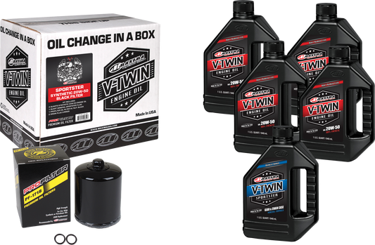 MAXIMA V Twin Synthetic Oil Change Kit XL with Black ProFilter for Harley-Davidson Motorcycles