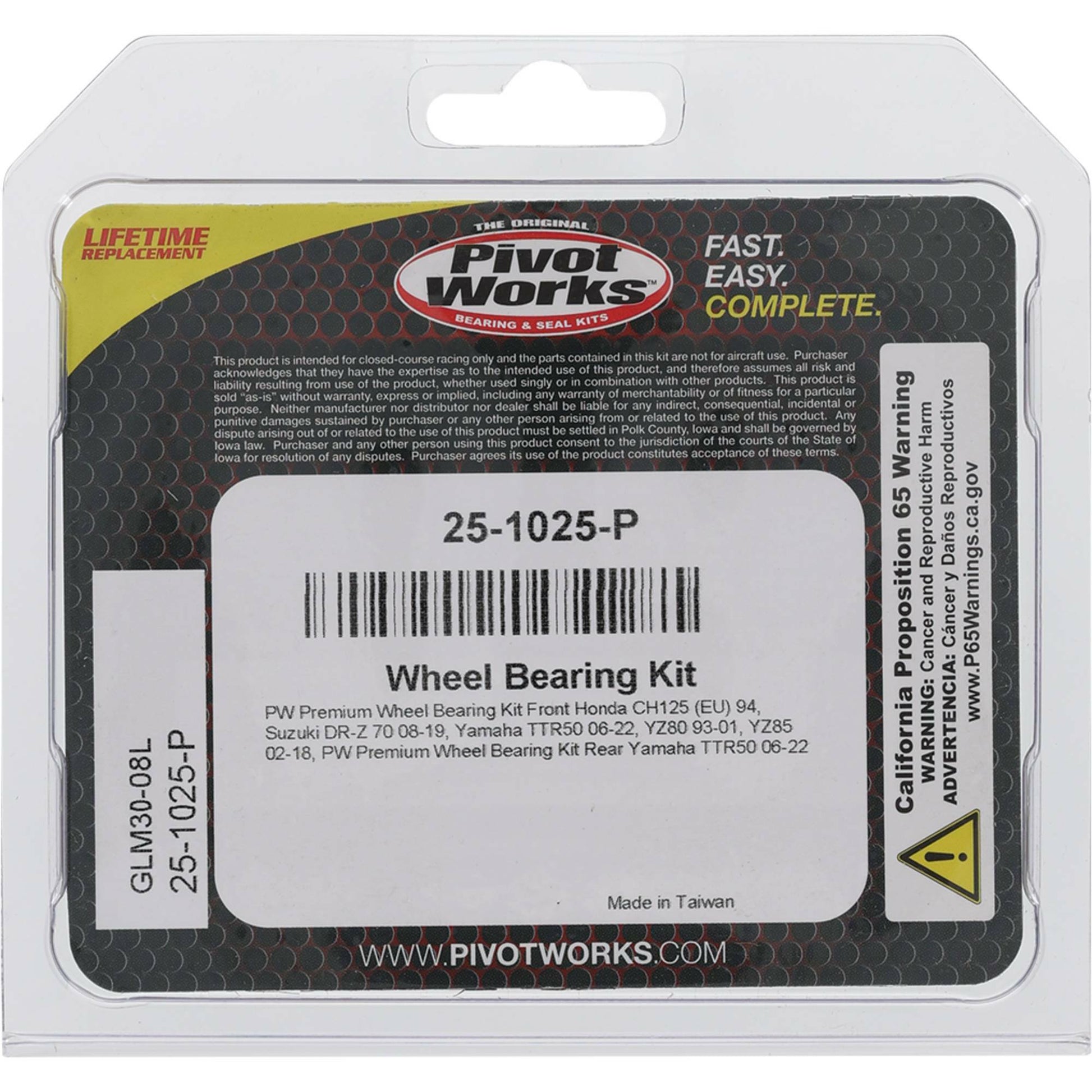 Pivot Works Wheel Bearing Kit Premium for Suzuki DR-Z70 and Yamaha YZ80