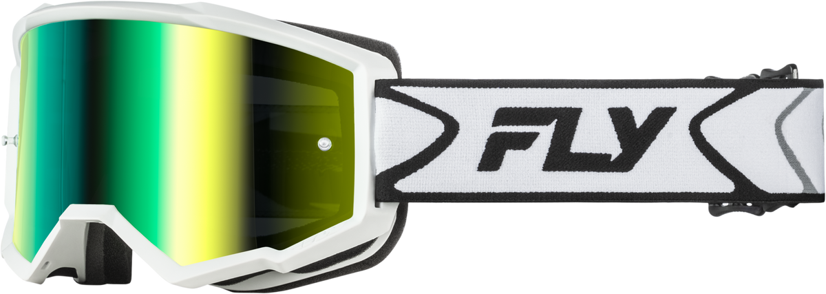 FLY RACING Zone Offroad Goggle with Iridescent Green Mirror Lens - White/Black