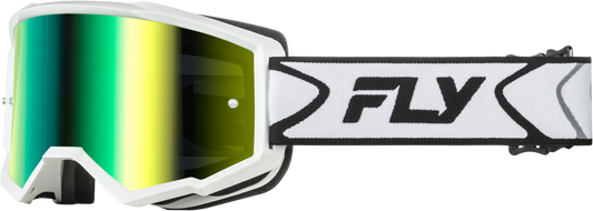 FLY RACING Zone Offroad Goggle with Iridescent Green Mirror Lens - White/Black