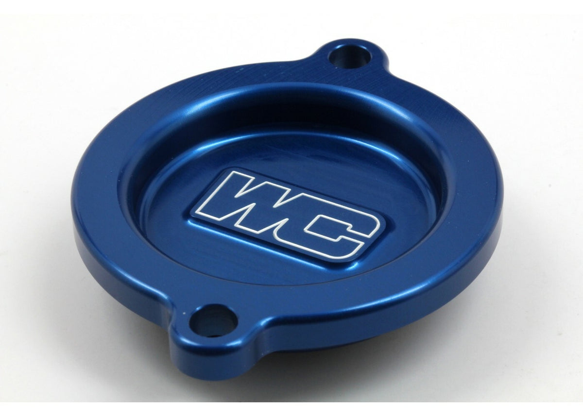 Works Oil Filter Cover for KTM and Husqvarna Offroad Engines - Blue