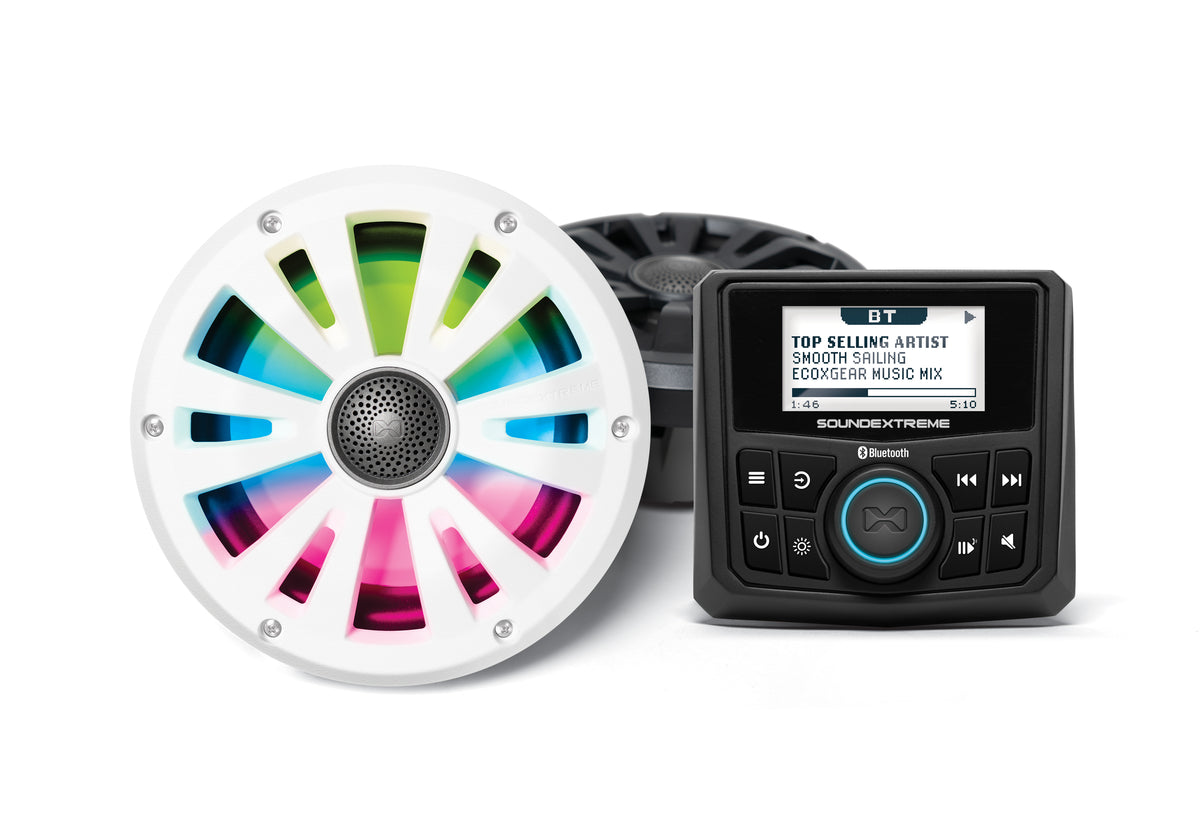 ECOXGEAR Marine Gauge Radio LED Controller with 2 6.5-inch Speakers - Waterproof Audio System for Watercraft