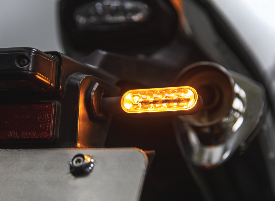KOSO Cyclone LED Turn Signals Sequential Black Pair - High Power Amber Indicators with Smoke Lens and M8 Threading