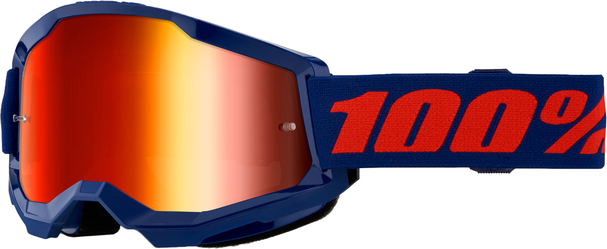 100-Percent Strata 2 Goggle Navy with Mirror Red Lens for Offroad Riding